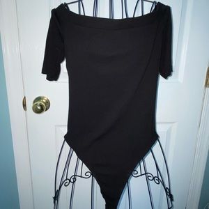 Over the Shoulder Black “going out” Bodysuit